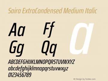 Saira ExtraCondensed Medium Italic Version 1.100 Font Sample