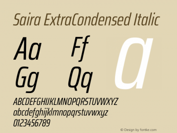 Saira ExtraCondensed Italic Version 1.100 Font Sample