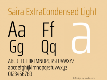 Saira ExtraCondensed Light Version 1.100; ttfautohint (v1.8.3) Font Sample