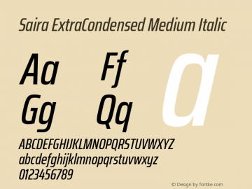 Saira ExtraCondensed Medium Italic Version 1.100; ttfautohint (v1.8.3) Font Sample
