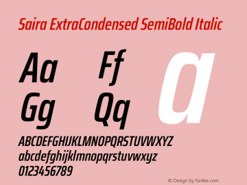 Saira ExtraCondensed SemiBold Italic Version 1.100 Font Sample