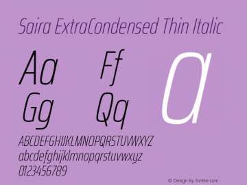 Saira ExtraCondensed Thin Italic Version 1.100; ttfautohint (v1.8.3)图片样张