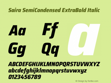 Saira SemiCondensed ExtraBold Italic Version 1.100 Font Sample
