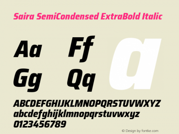 Saira SemiCondensed ExtraBold Italic Version 1.100; ttfautohint (v1.8.3)图片样张