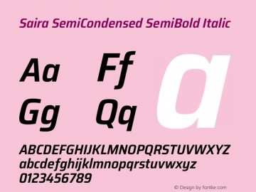 Saira SemiCondensed SemiBold Italic Version 1.100 Font Sample