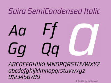 Saira SemiCondensed Italic Version 1.100; ttfautohint (v1.8.3)图片样张