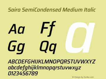 Saira SemiCondensed Medium Italic Version 1.100 Font Sample