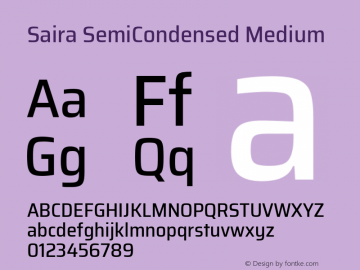 Saira SemiCondensed Medium Version 1.100; ttfautohint (v1.8.3) Font Sample
