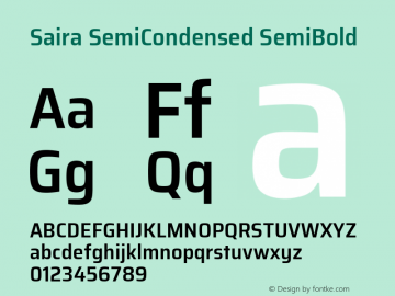 Saira SemiCondensed SemiBold Version 1.100; ttfautohint (v1.8.3) Font Sample