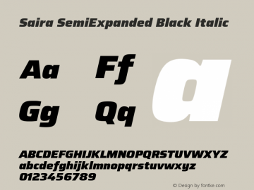 Saira SemiExpanded Black Italic Version 1.100; ttfautohint (v1.8.3)图片样张