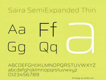 Saira SemiExpanded Thin Version 1.100 Font Sample