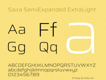 Saira SemiExpanded ExtraLight Version 1.100 Font Sample