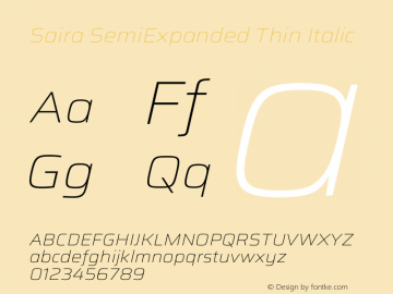 Saira SemiExpanded Thin Italic Version 1.100 Font Sample
