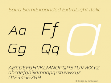 Saira SemiExpanded ExtraLight Italic Version 1.100; ttfautohint (v1.8.3)图片样张