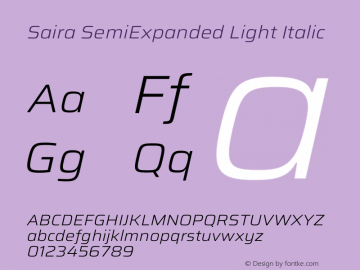 Saira SemiExpanded Light Italic Version 1.100 Font Sample