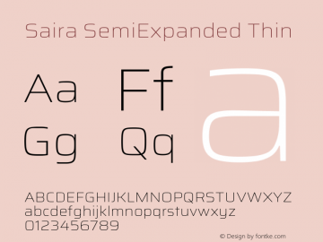 Saira SemiExpanded Thin Version 1.100; ttfautohint (v1.8.3) Font Sample