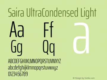 Saira UltraCondensed Light Version 1.100 Font Sample