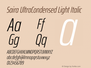 Saira UltraCondensed Light Italic Version 1.100 Font Sample