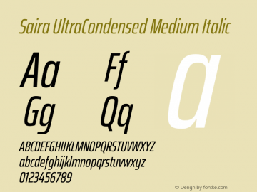 Saira UltraCondensed Medium Italic Version 1.100 Font Sample