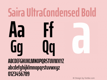Saira UltraCondensed Bold Version 1.100; ttfautohint (v1.8.3) Font Sample