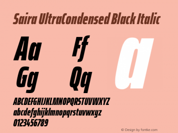 Saira UltraCondensed Black Italic Version 1.100; ttfautohint (v1.8.3)图片样张