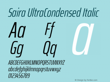 Saira UltraCondensed Italic Version 1.100; ttfautohint (v1.8.3) Font Sample