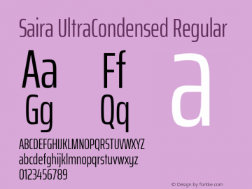 Saira UltraCondensed Regular Version 1.100; ttfautohint (v1.8.3) Font Sample