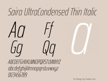 Saira UltraCondensed Thin Italic Version 1.100 Font Sample