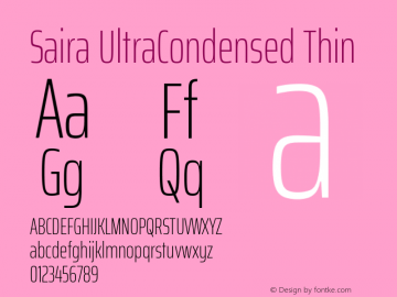 Saira UltraCondensed Thin Version 1.100; ttfautohint (v1.8.3)图片样张