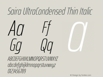 Saira UltraCondensed Thin Italic Version 1.100; ttfautohint (v1.8.3)图片样张