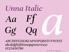 Unna Italic Version 2.008;hotconv 1.0.109;makeotfexe 2.5.65596图片样张