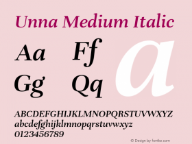 Unna Medium Italic Version 2.008图片样张