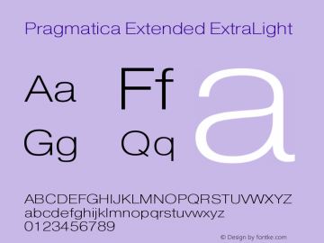 Pragmatica Extended ExtraLight Version 2.000 Font Sample