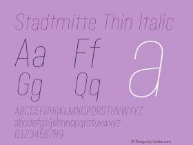 Stadtmitte Thin Italic Version 1.000;hotconv 1.0.109;makeotfexe 2.5.65596 Font Sample