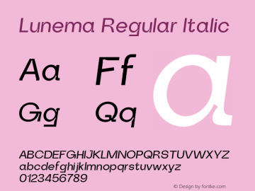 Lunema Regular Italic Version 1.000;FEAKit 1.0图片样张