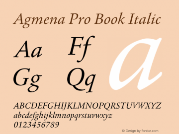 AgmenaPro-BookItalic Version 1.01 Font Sample