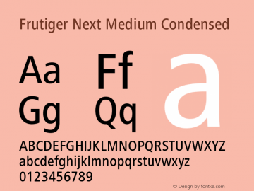 Frutiger Next Medium Condensed Version 1.02 Font Sample