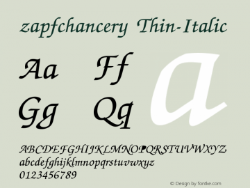 zapfchancery Thin-Italic Version 001.000 Font Sample