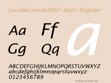 Lucida Grande W07 Italic Version 1.00 Font Sample