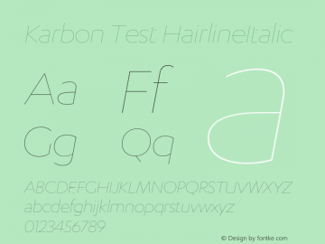 Karbon-HairlineItalicTest Version 1.005;PS 001.000;hotconv 16.6.54;makeotf.lib2.5.65590;0图片样张