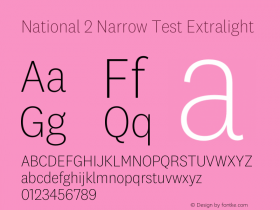 National2Narrow-ExtralightTest Version 1.004;hotconv 1.0.116;makeotfexe 2.5.65601;0 Font Sample