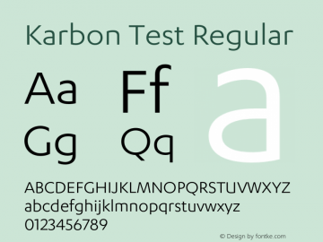 Karbon-RegularTest Version 1.005;PS 1.000;hotconv 16.6.54;makeotf.lib2.5.65590;0 Font Sample