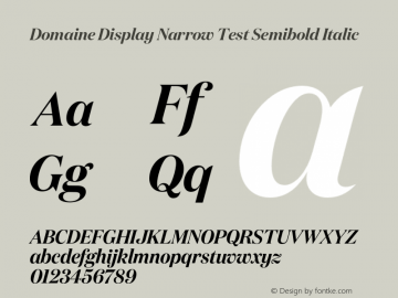 DomaineDisplayNr-SemiboldItalicTest Version 1.004;PS 1.000;hotconv 16.6.54;makeotf.lib2.5.65590;0 Font Sample