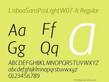 Lisboa Sans Pro Light W07 It Version 2.00 Font Sample