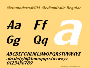Metamoderna W05 Medium Italic Version 2.10 Font Sample