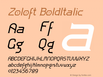 Zoloft BoldItalic Version 001.000 Font Sample