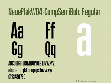 Neue Plak W04 Comp SemiBold Version 1.00 Font Sample