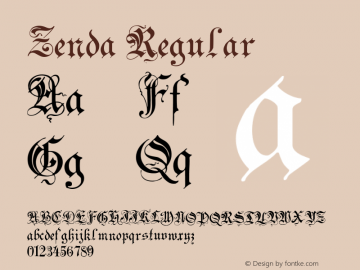 Zenda Regular Version 1.0; 2002; initial release Font Sample