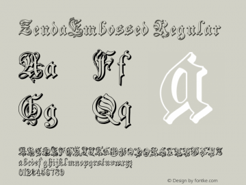 ZendaEmbossed Regular Version 1.0; 2002; initial release Font Sample