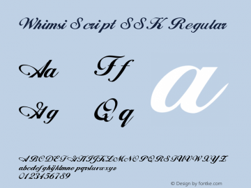Whimsi Script SSK Regular Macromedia Fontographer 4.1 8/28/95图片样张